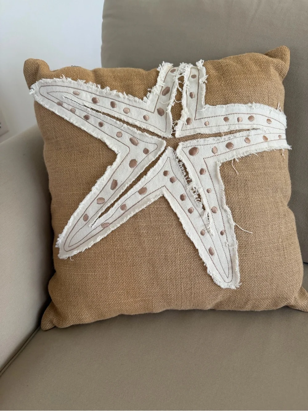 Beach Starfish Throw Pillow Zipper Back Burlap
